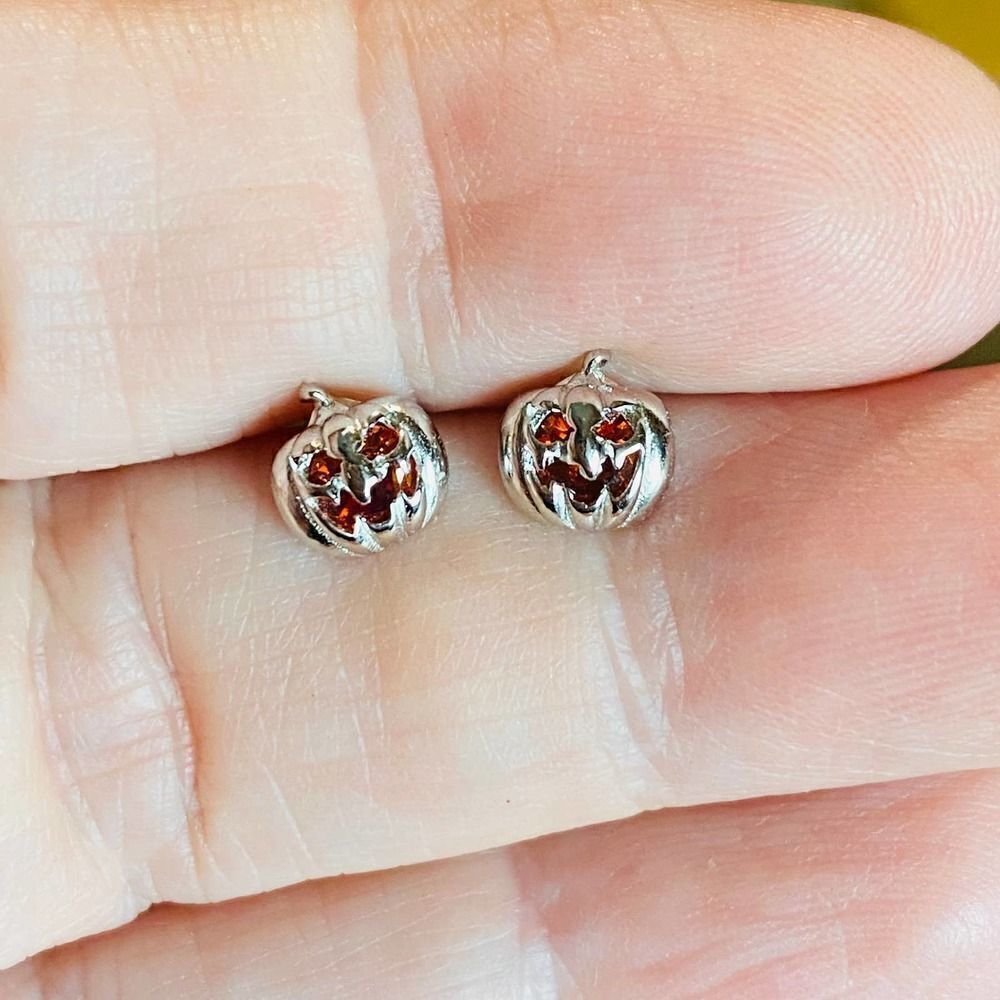 Pumpkin CZ Sterling Silver Earrings
